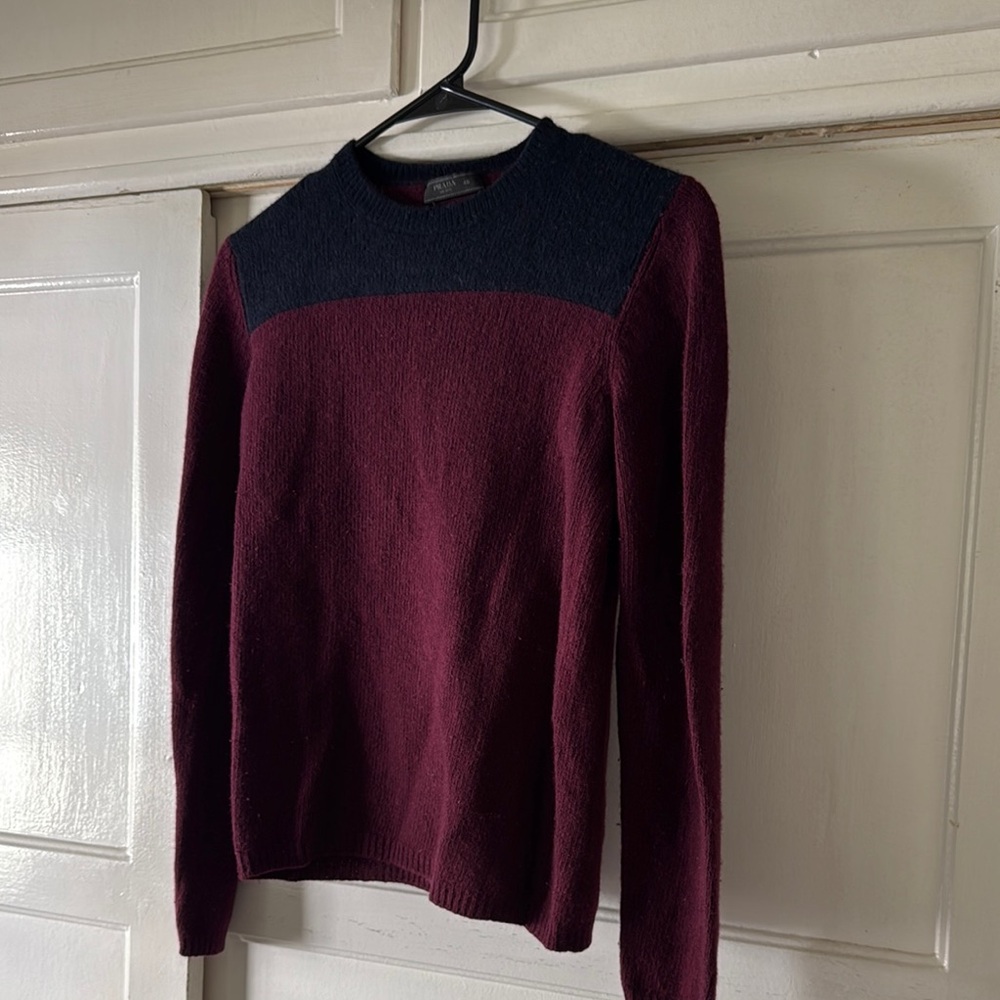 Vintage Women’s Prada Burgundy and Navy Sweater